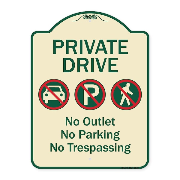 Signmission Designer Series-Private Drive No Outlet No Parking And No Trespassing, 24" x 18", TG-1824-9930 A-DES-TG-1824-9930 - main
